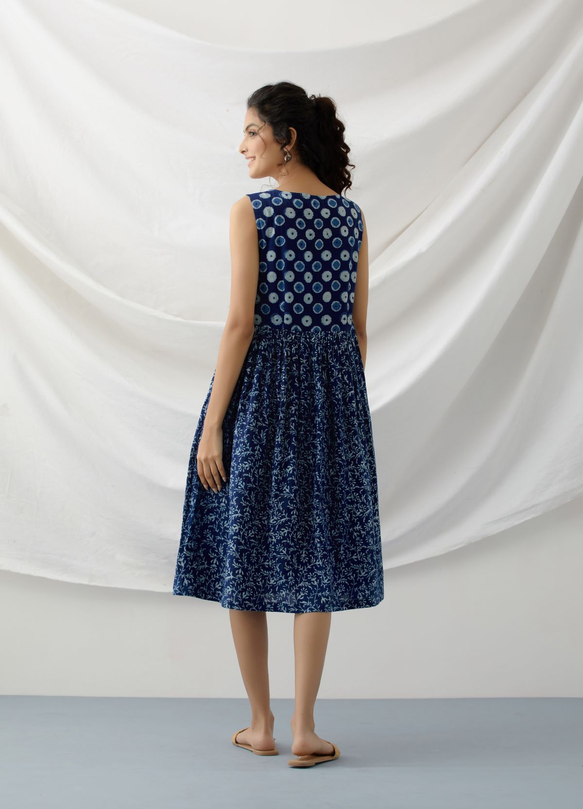 ON SALE- Bagh - Indigo floral print dress with contrasting back