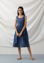 ON SALE- Bagh - Indigo floral print dress with contrasting back