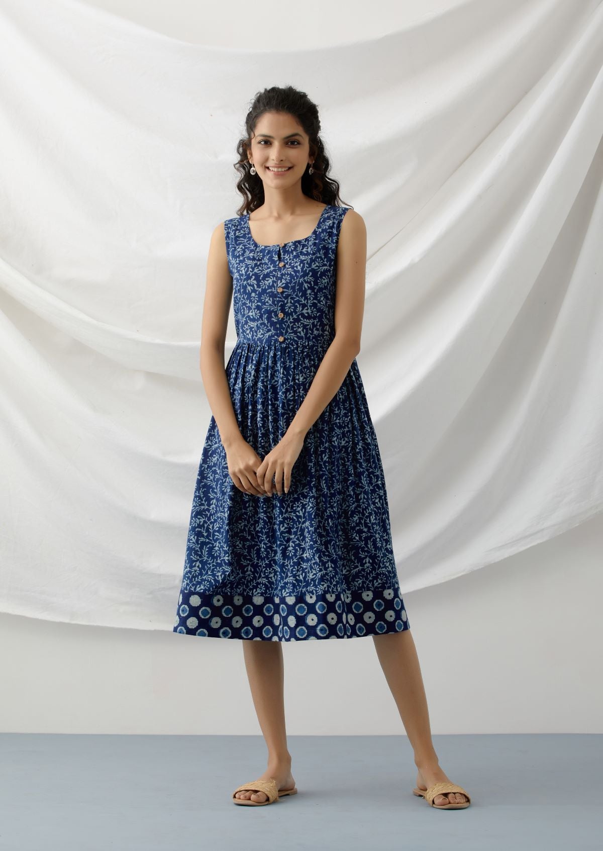ON SALE- Bagh - Indigo floral print dress with contrasting back