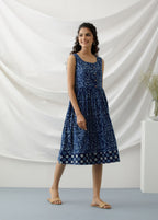 ON SALE- Bagh - Indigo floral print dress with contrasting back