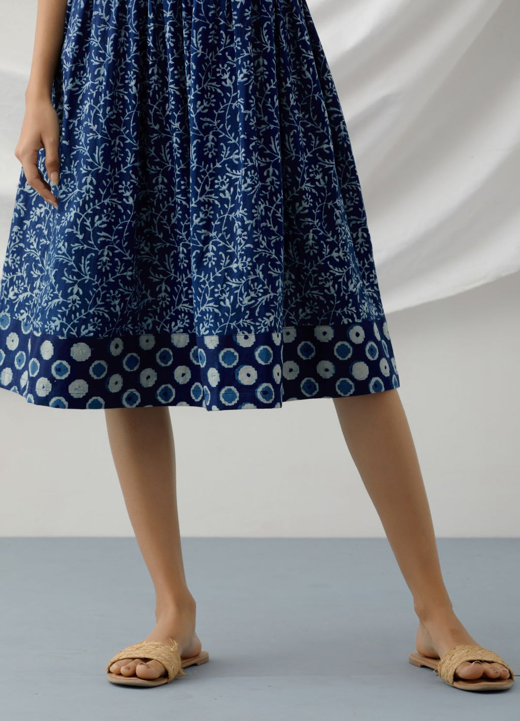ON SALE- Bagh - Indigo floral print dress with contrasting back
