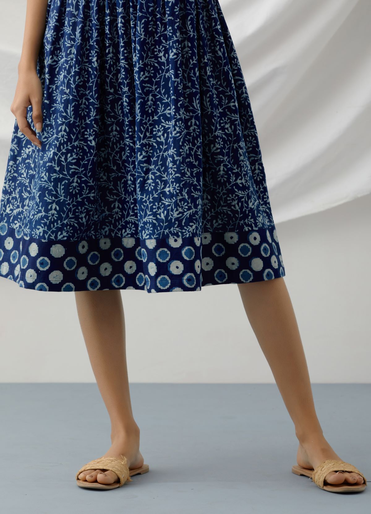 ON SALE- Bagh - Indigo floral print dress with contrasting back