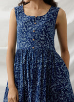 ON SALE- Bagh - Indigo floral print dress with contrasting back