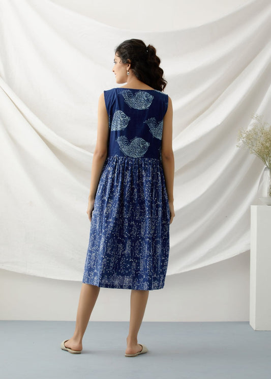 Funky fish- Indigo fit and flare dress- SAMPLE SALE