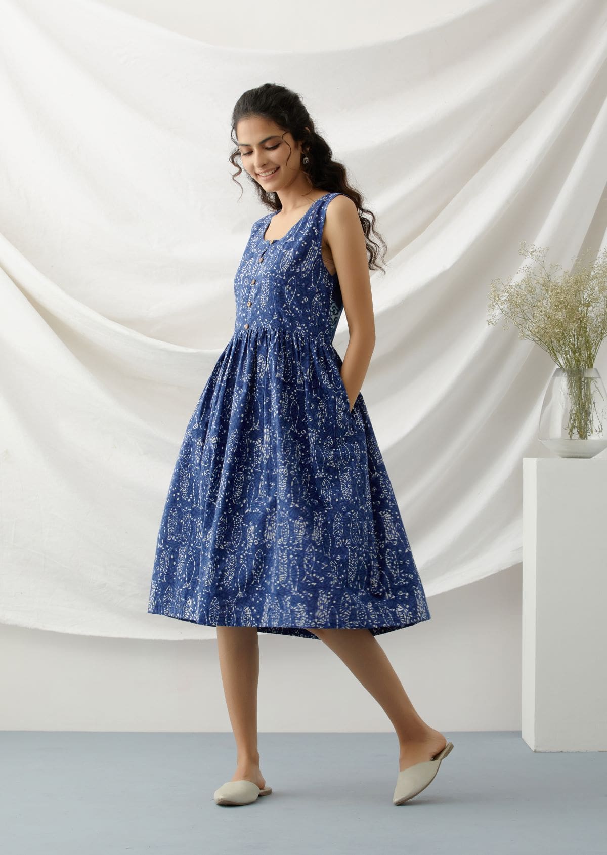 Funky fish- Indigo fit and flare dress- SAMPLE SALE