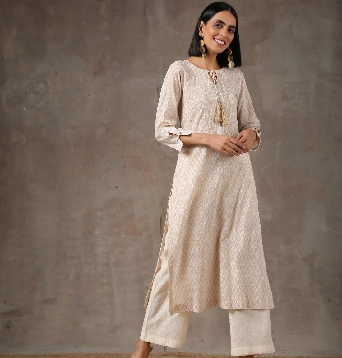 Exclusive Cream Color Printed Crepe Fabric Readymade Kurti With Bottom |  Kurti designs, Long choli lehenga, Utsav fashion