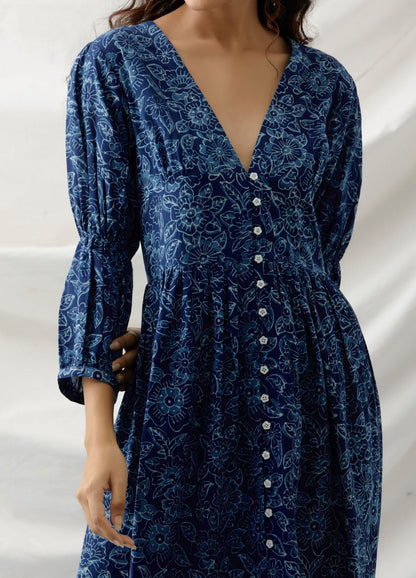 Rose - Indigo deep neck dress