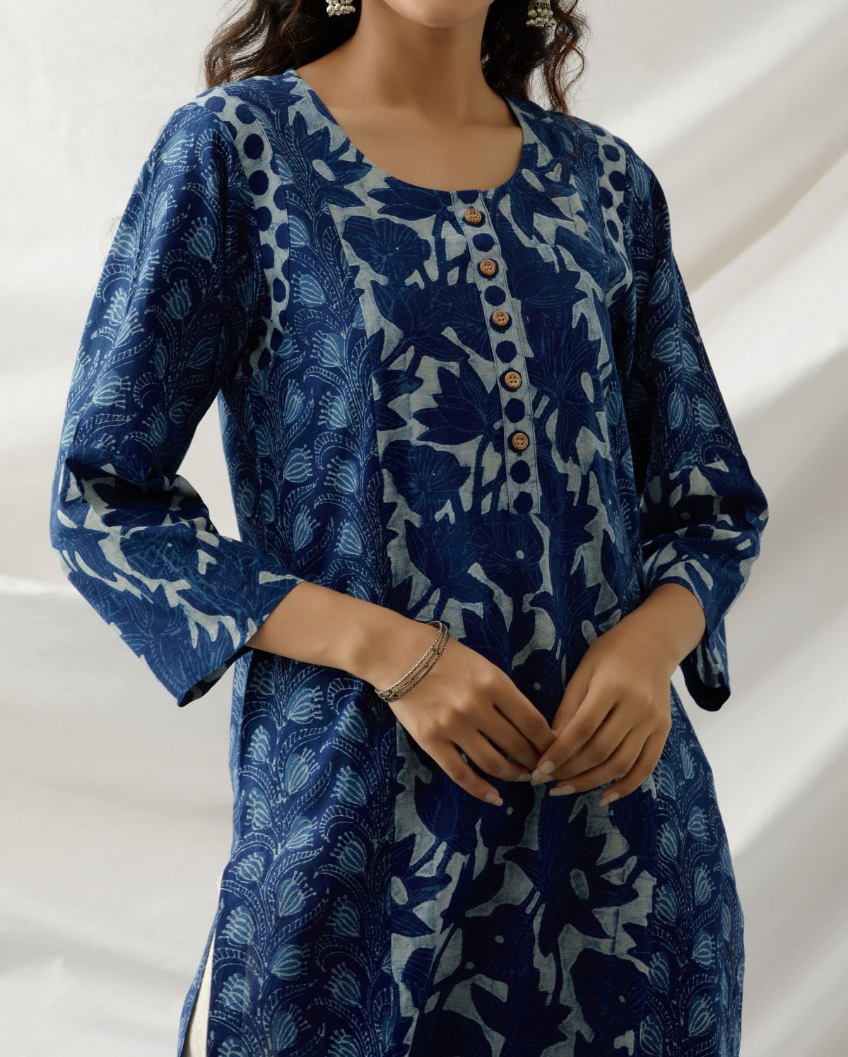 Buy Indigo Block Printed A-line Cotton Kurta for Women | FGMK20-246 |  Farida Gupta | Printed kurti designs, Kurta neck design, Cotton kurti  designs