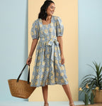 ON SALE- Yellow roses dress with pleats