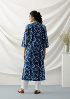 ON SALE- Bageecha- Indigo floral jaal kurta