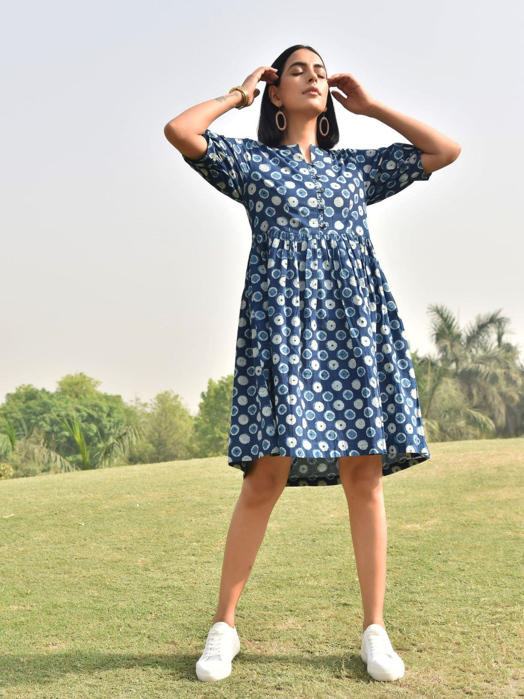Baadal- Indigo polka dot short dress