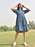 Baadal- Indigo polka dot short dress