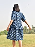 Baadal- Indigo polka dot short dress
