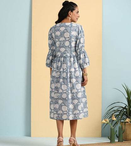 Dreamy deep neck block printed dress