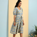 ON SALE- Yellow roses dress with pleats