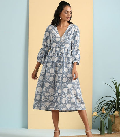 Dreamy deep neck block printed dress