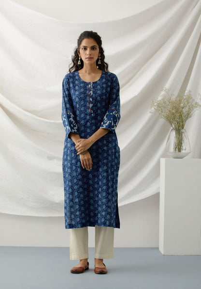 Blue tulips- Indigo flowery kurta