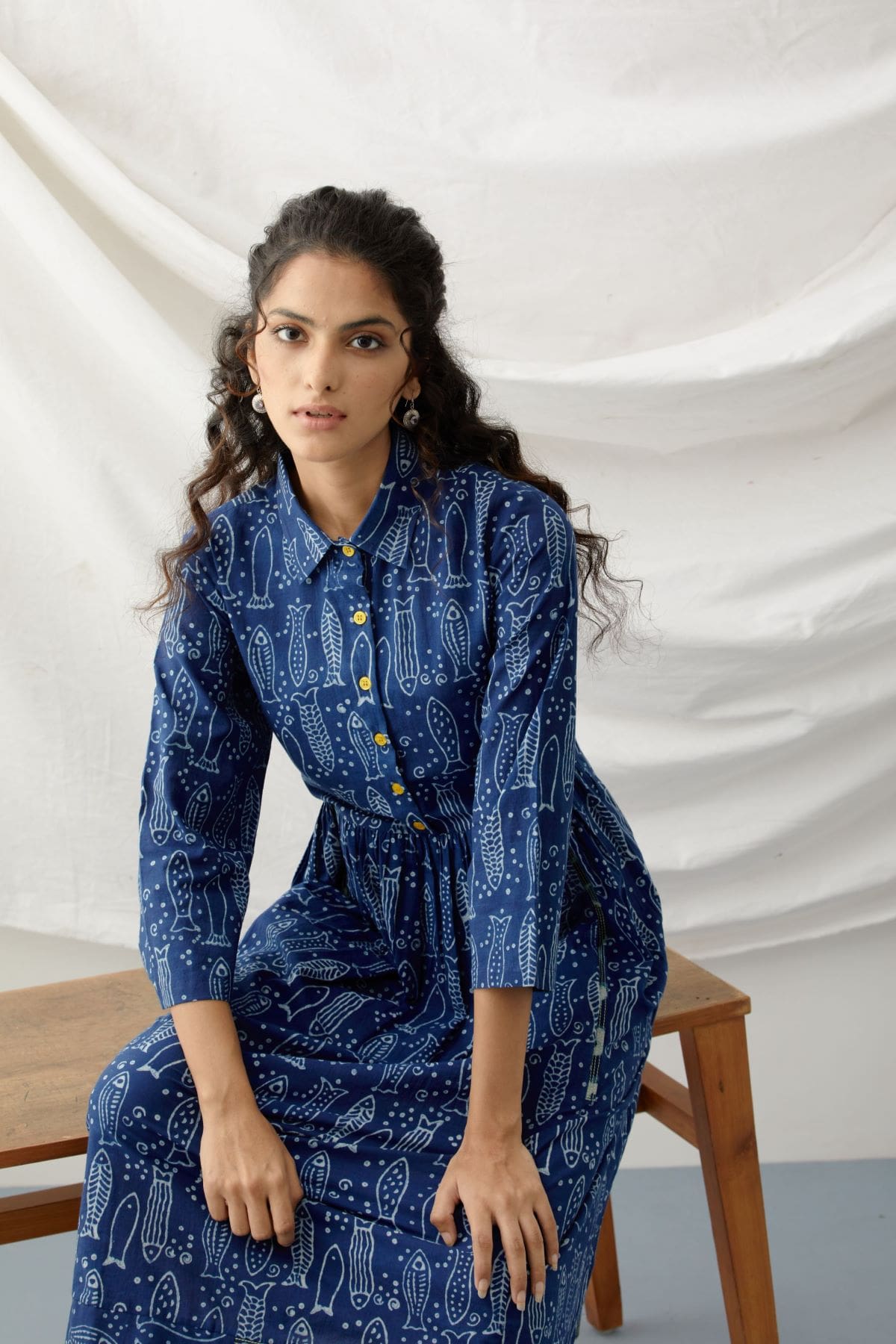 Nemo- Indigo fish print dress L Nemo- Indigo fish print dress L