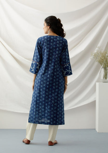 Blue tulips- Indigo flowery kurta