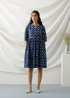 Baadal- Indigo polka dot short dress