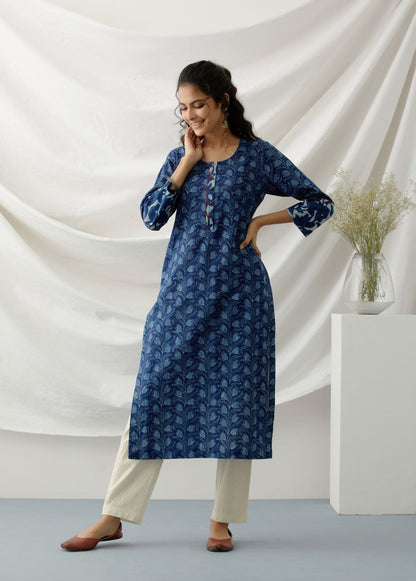 Blue tulips- Indigo flowery kurta