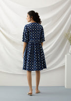 Baadal- Indigo polka dot short dress