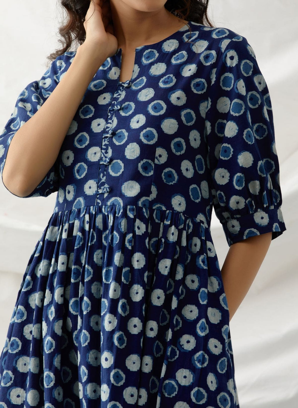 Baadal- Indigo polka dot short dress