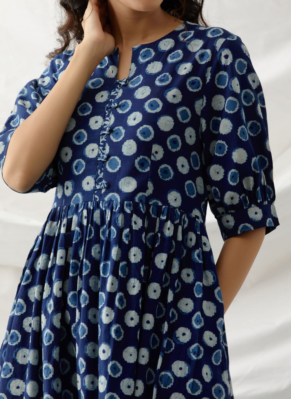 Baadal- Indigo polka dot short dress