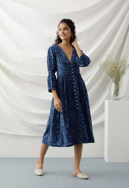 Rose - Indigo deep neck dress