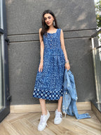 ON SALE- Bagh - Indigo floral print dress with contrasting back