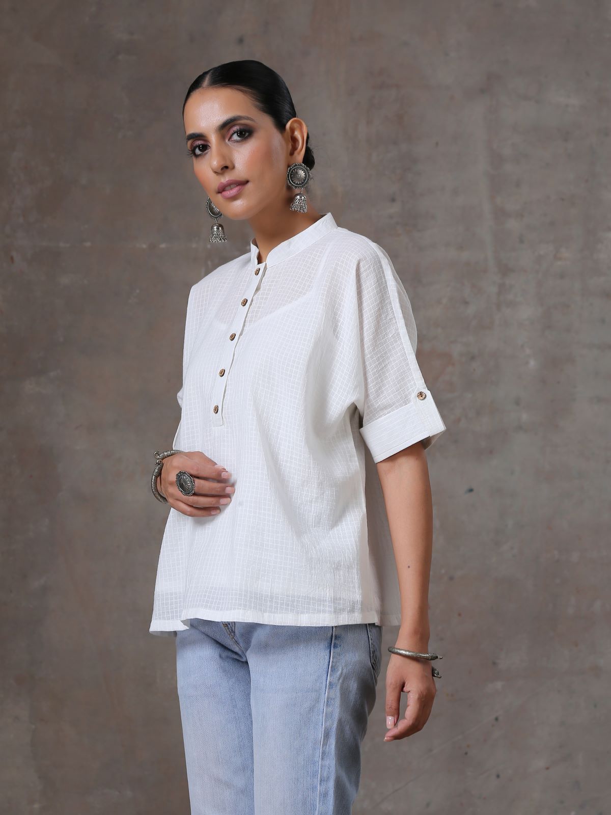 Glow- White textured boxy top with camisole- SAMPLE SALE