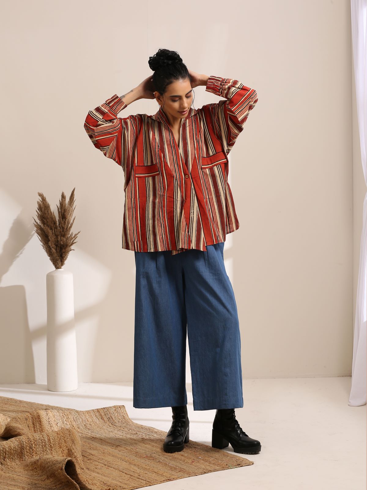 ON SALE- Mia- Striped overlay with denim trousers