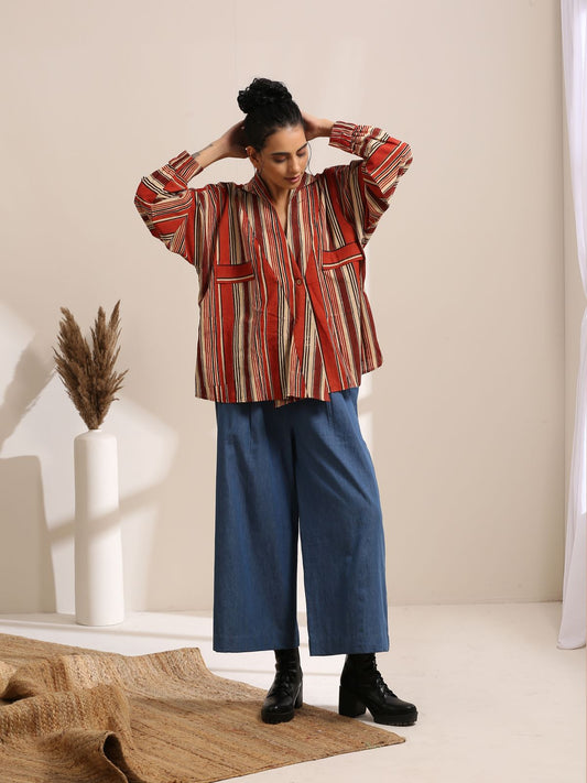Mia- Striped overlay with denim trousers