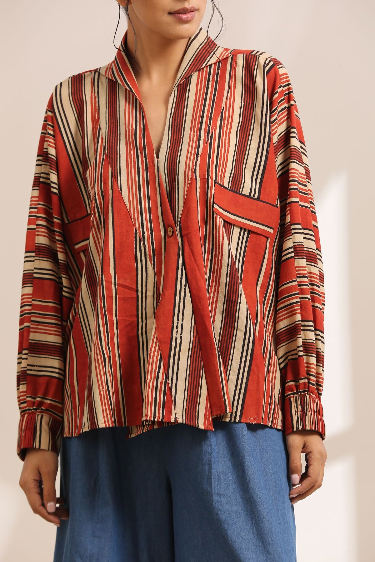 ON SALE- Mia- Striped overlay with denim trousers