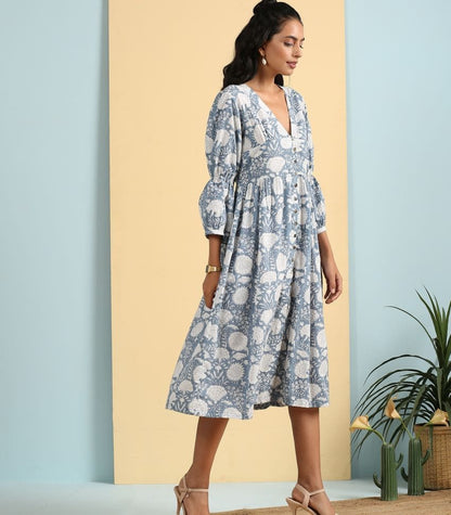 Dreamy deep neck block printed dress