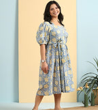 ON SALE- Yellow roses dress with pleats